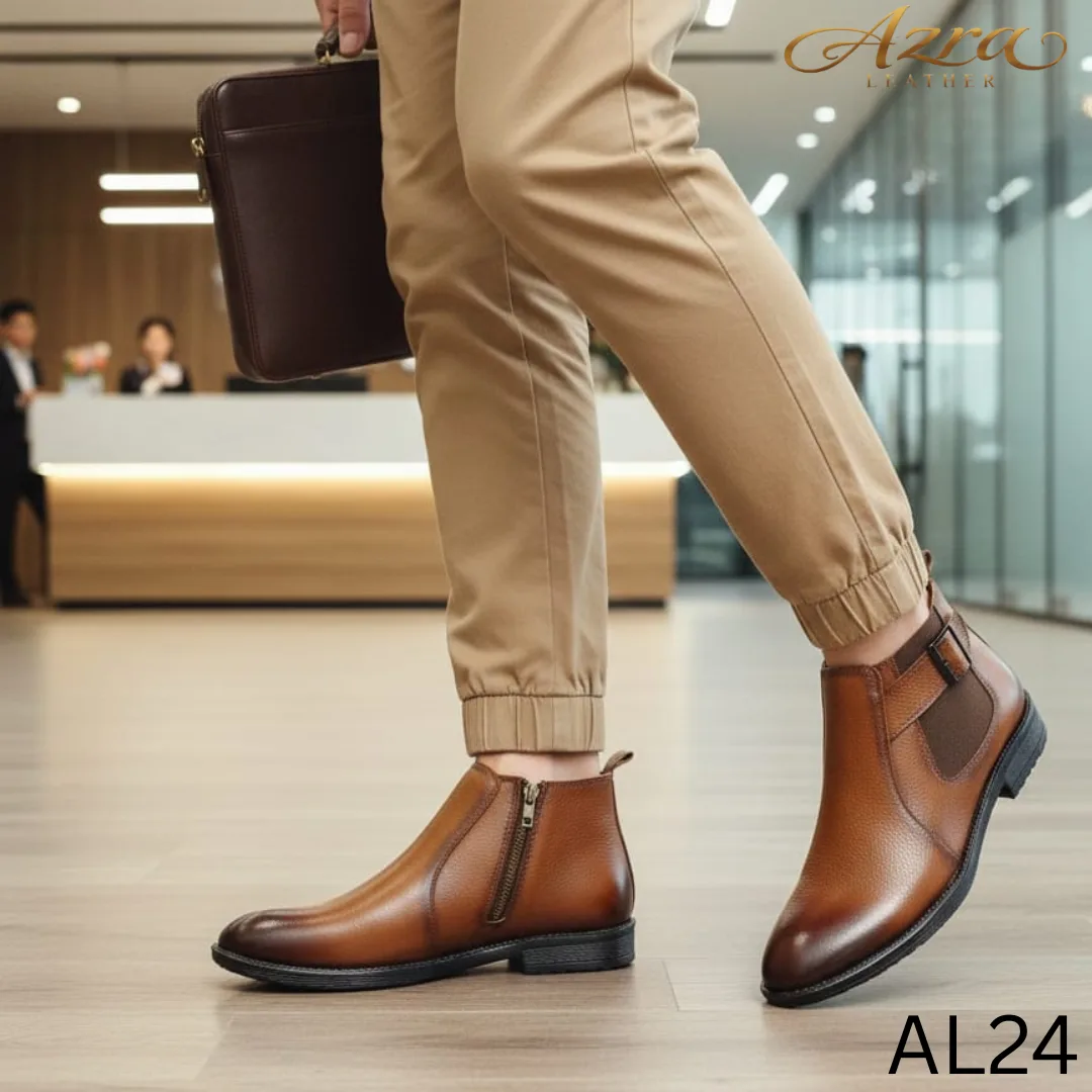 Men’s Premium Genuine Leather chelsea Boots– Tan Brown (AL24)