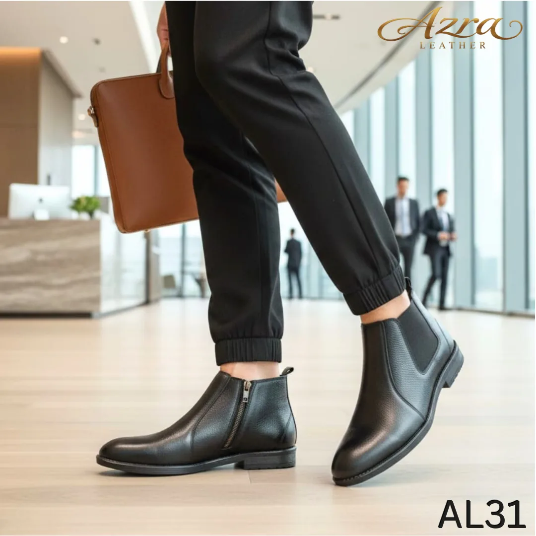 Men’s Premium Genuine Leather chelsea Boots – Black (AL31)