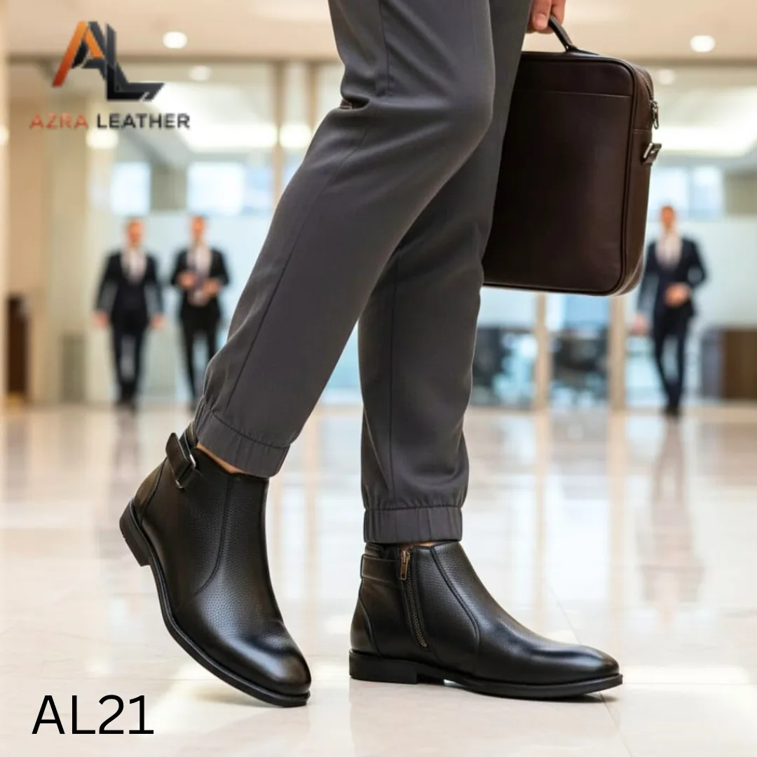 Men’s Premium Genuine Leather chelsea Boots – Black (AL21)